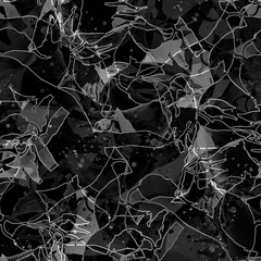 Abstract seamless art background with a pattern of pears, leaves, branches, spots. Beautiful, trendy paint splash. For design, fabric, textile, material. Pear on a branch. Bright pattern, ornament