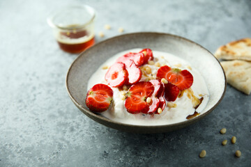Greek yogurt with strawberry and honey