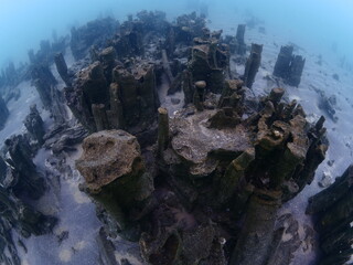 microbialites  underwater lake looks like city with towers strange scenery abstract