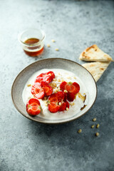 Greek yogurt with strawberry and honey