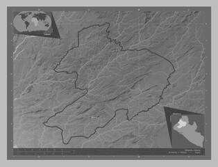 Gbapolu, Liberia. Grayscale. Labelled points of cities