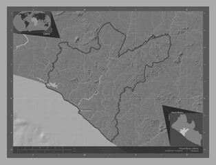 Grand Bassa, Liberia. Bilevel. Labelled points of cities