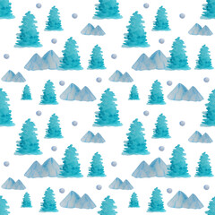 winter pattern with mountains and trees