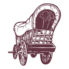Wild West Covered wagon - hand drawn illustration - obrazy, fototapety, plakaty