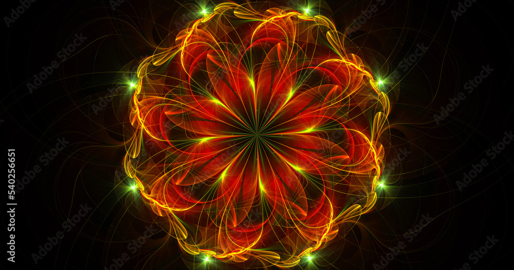 Poster fractal flower. fractal image as bacground with flower. creative element for desing
