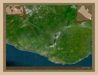 Maryland, Liberia. Low-res satellite. Labelled points of cities