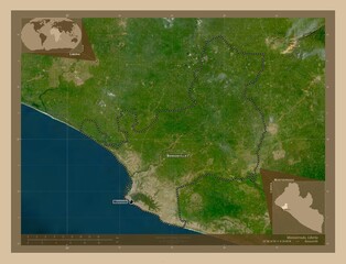 Montserrado, Liberia. Low-res satellite. Labelled points of cities