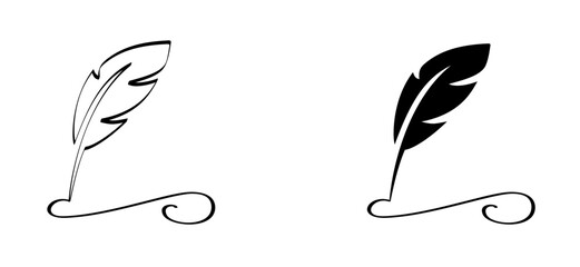 Cartoon drawing signature. feather pen or a fountain pen icon or symbol. Feather with ink. feather quill pen symbol. Line pattern. For write design. classic stationery symbol © MarkRademaker