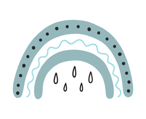 The rainbow is boho blue. For decoration of childrens rooms and holidays. Vector modern style