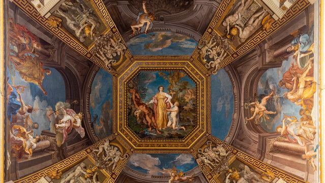 Ceiling painting in Vatican museum in Vatican city on October 2022