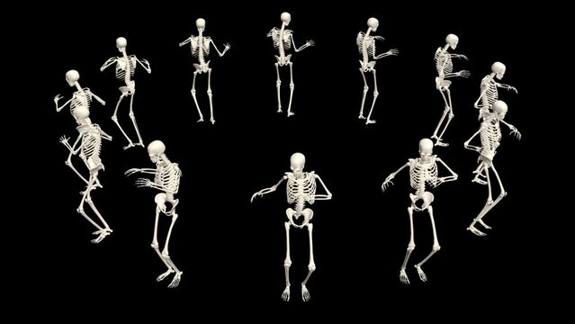 Halloween 3D dance. Halloween dancing skeletons 3D. 3D skeletons funny dance animation.