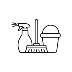 Cleaning service simple icon. Spray, bucket and mop symbol. Housekeeping equipment sign. Quality design elements. Classic style.