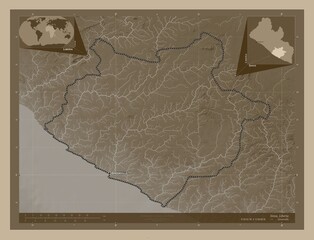 Sinoe, Liberia. Sepia. Labelled points of cities