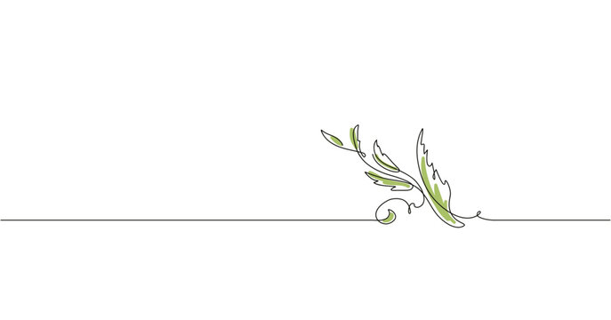 Simple vector illustration of the green tea. Floral line art with the branch of the green tea leaves.