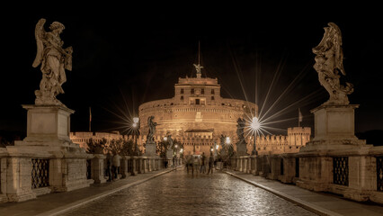 Fototapeta na wymiar Castel Sant Angelo in Rome at night on october 2022