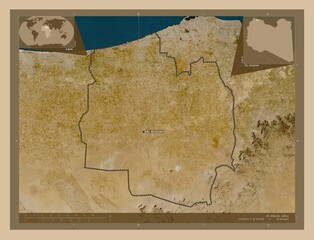 Al Jifarah, Libya. Low-res satellite. Labelled points of cities