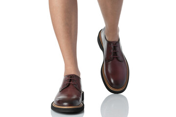 Men wearing leather shoes stepping pose of front view isolated on white background