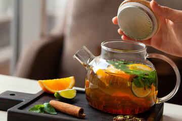 citrus tea with spices restaurant served
