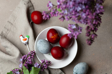 Easter colored eggs. Holiday food and easter concept.