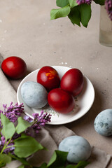 Easter colored eggs. Holiday food and easter concept.
