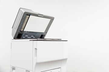 Photocopier printer, The copier or photocopy machine office equipment workplace on white wall...