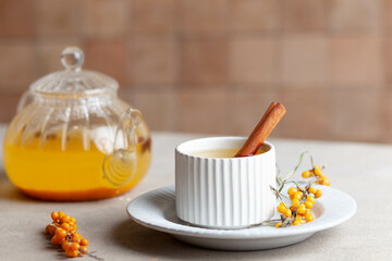 hot yellow sea ​​​​buckthorn tea