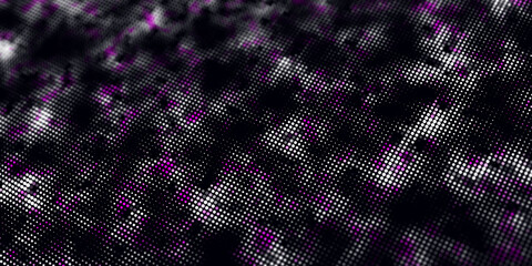 Texture of color halftone dots. Futuristic abstract background. Particle pattern. Visualization of big data. Broken screen. 3D rendering.