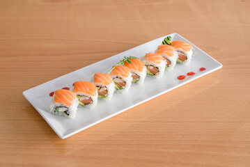 Fresh sushi on a white plate