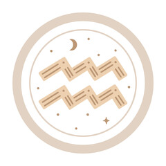 Aquarius zodiac symbol, hand drawn horoscope sign