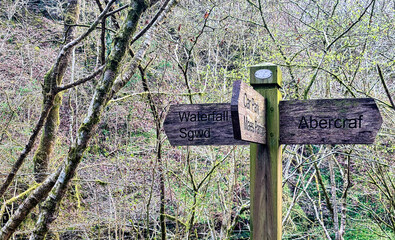 Direction signs post in Brecon Beacons National Park, Wales, United Kingdom