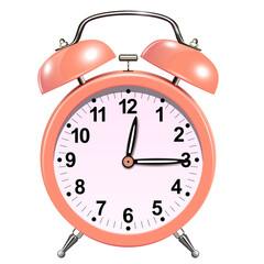 Alarm clock coral color, vintage retro style icon.