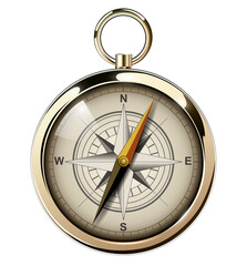 Compass with windrose isolated, retro 3d icon.