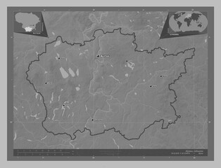 Alytaus, Lithuania. Grayscale. Labelled points of cities
