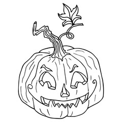 Halloween doodles Sketch of pumpkin icon. Hand drawn vector doodle illustration.  Funny simple monochrome illustration for coloring, for web design, for postcards on a white background