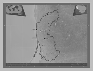 Klaipedos, Lithuania. Grayscale. Labelled points of cities