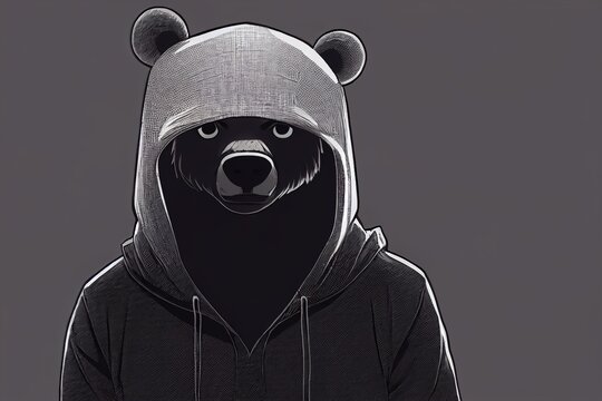 Anime Bear In A T-shirt With Headphones. 3D Illustration. 3d Rendering.