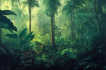 Tropical background green plant leaf South America forest jungle palm tree