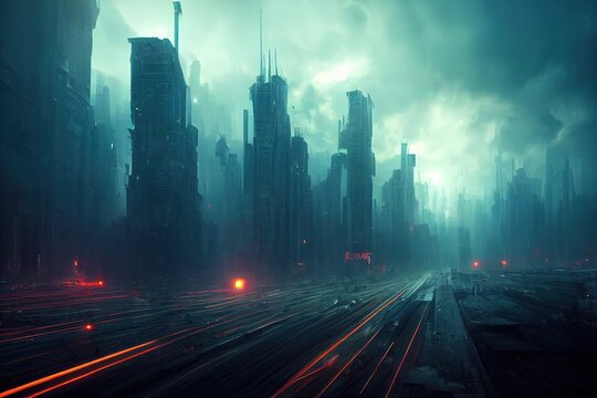 Premium AI Image  Cyberpunk city abstract illustration futuristic city  dystoptic artwork at night 4k wallpaper