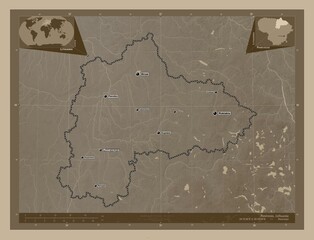 Panevezio, Lithuania. Sepia. Labelled points of cities
