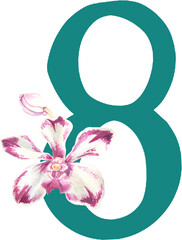 Custom hand drawn vanda orchids alphabet number 8