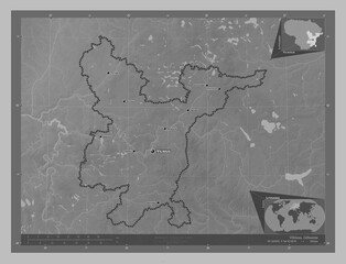 Vilniaus, Lithuania. Grayscale. Labelled points of cities