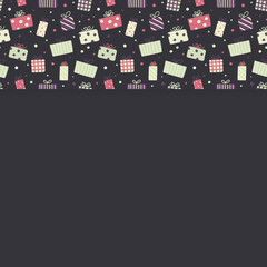 Christmas background with hand drawn present boxes. Vector