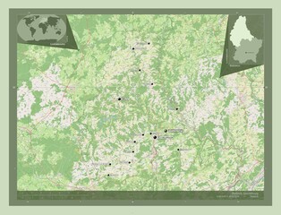 Diekirch, Luxembourg. OSM. Labelled points of cities