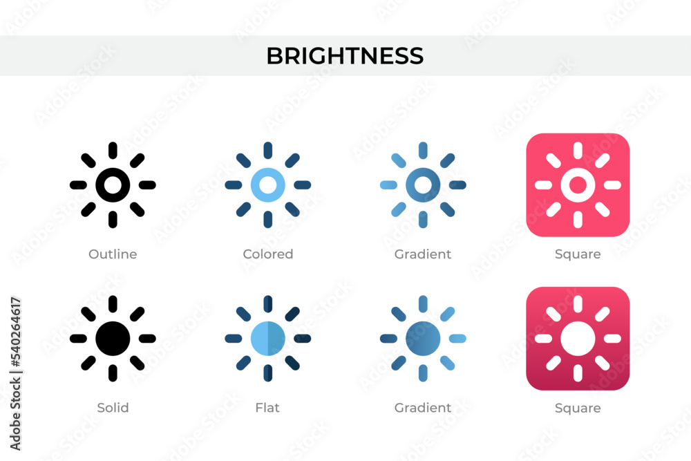 Poster brightness icon in different style. brightness vector icons designed in outline, solid, colored, gra