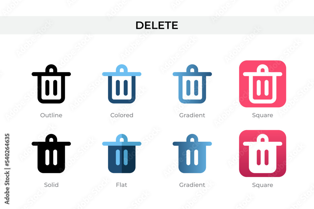 Aufkleber delete icon in different style. delete vector icons designed in outline, solid, colored, gradient, a