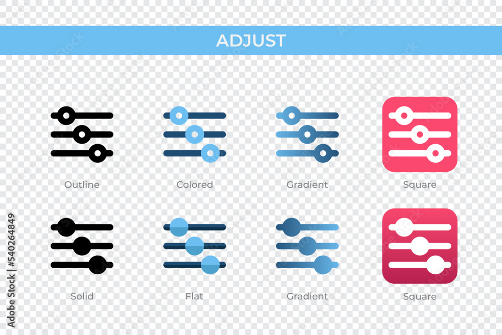 Poster adjust icon in different style. adjust vector icons designed in outline, solid, colored, gradient, a