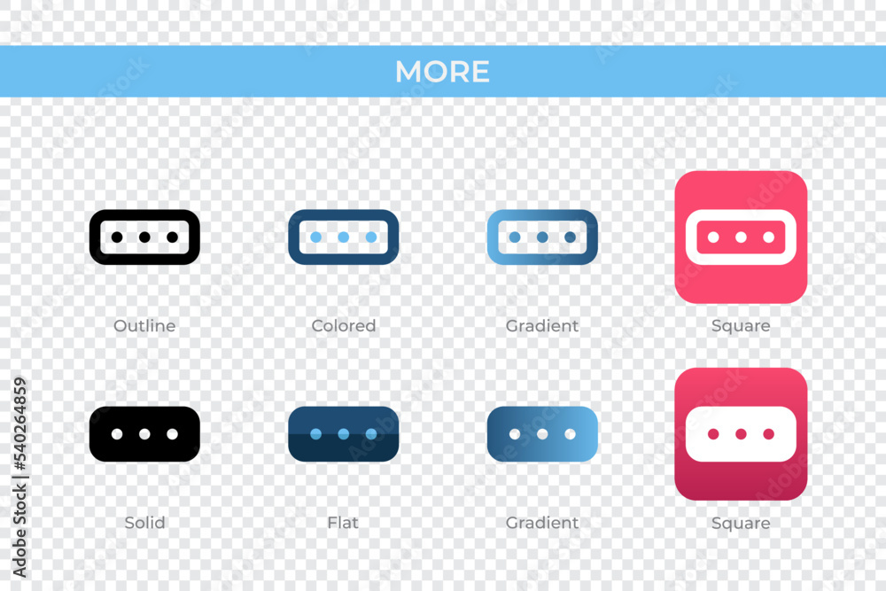 Poster more icon in different style. more vector icons designed in outline, solid, colored, gradient, and f