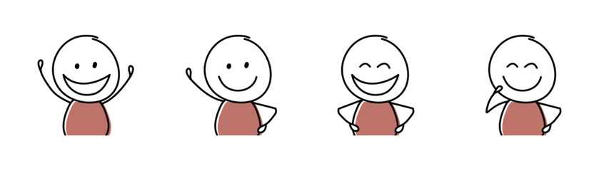 Caricature concept. Happy stickman. Vector.