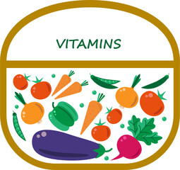 Vegetables in a basket. A set of vegetables: onions, carrots, eggplant, beets, peas, tomato, bell pepper.