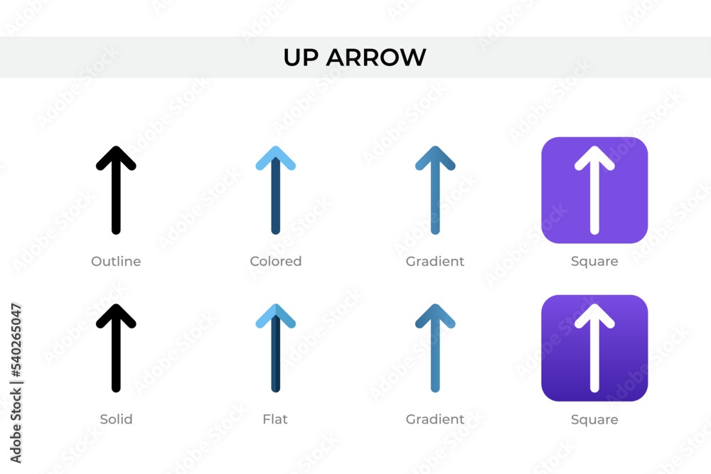 Poster up arrow icon in different style. up arrow vector icons designed in outline, solid, colored, gradien